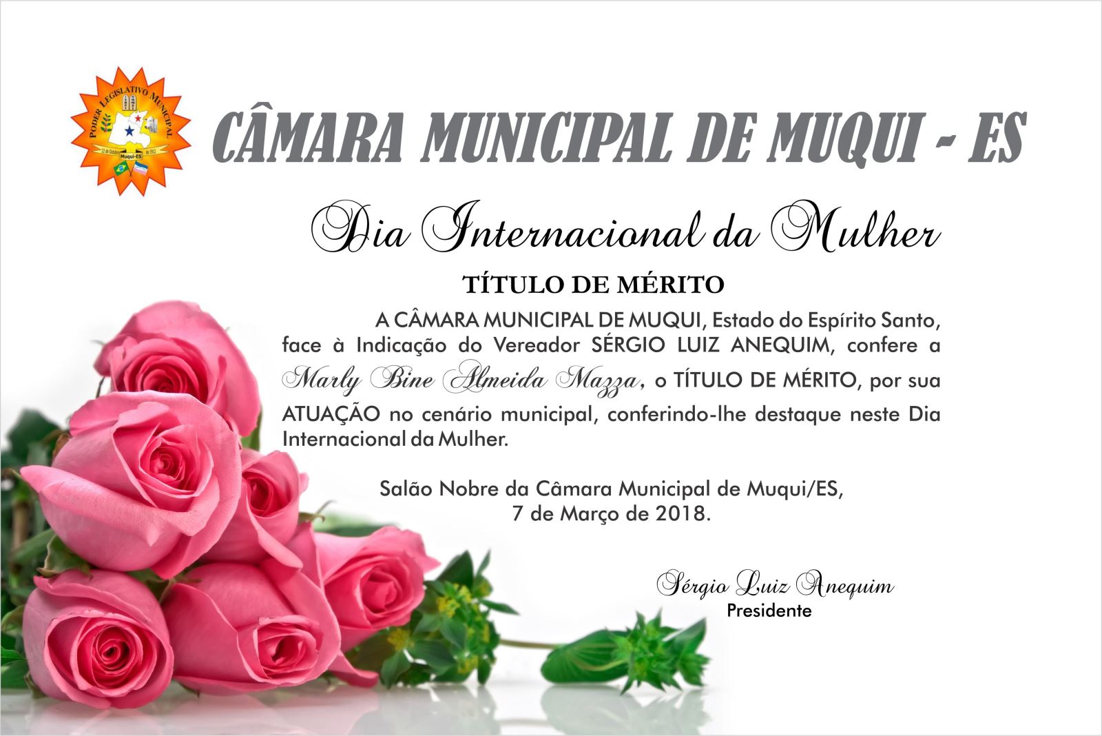VEREADORES HOMENAGEIAM MULHERES MUQUIENSES EM COMEMORAÇÃO AO DIA INTERNACIONAL DA MULHER
